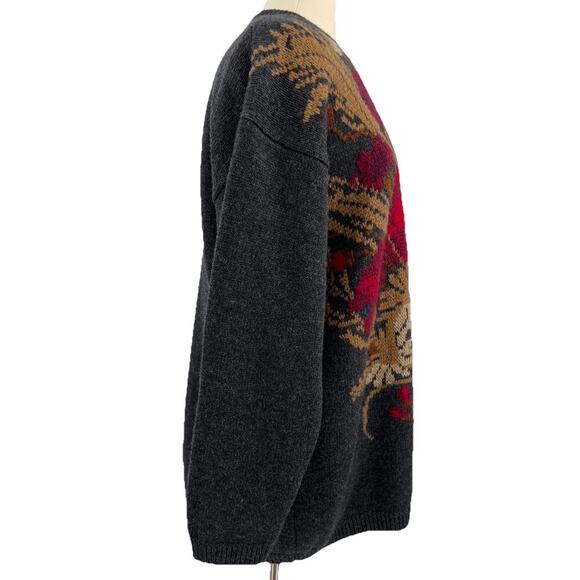 Vtg 80s 90s Oversized Embroidered Floral Sweater Fairy Cottagecore Granny Size M - Picture 6 of 9